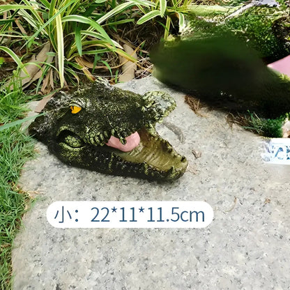Realistic dark green & beige floating crocodile head garden water decor