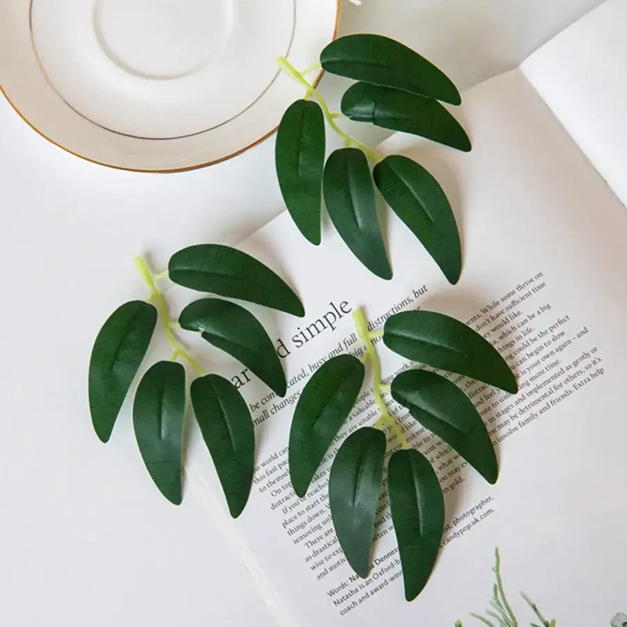 Realistic dark green silk willow leaves wedding and home decor