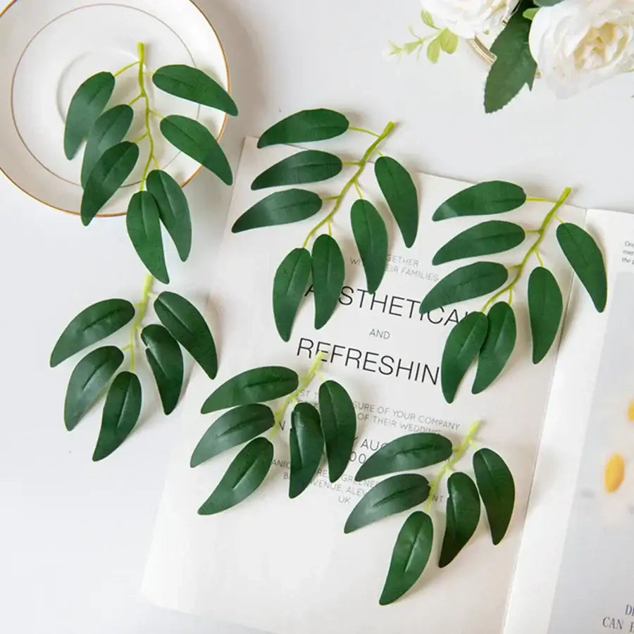 Realistic dark green silk willow leaves wedding and home decor