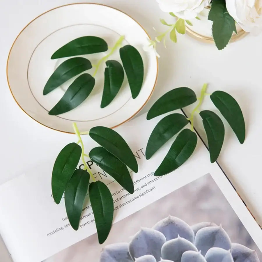 Realistic dark green silk willow leaves wedding and home decor