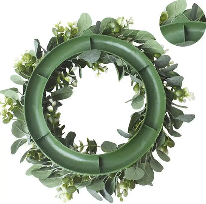 Realistic eucalyptus leaf wreath with white flowers living room decor