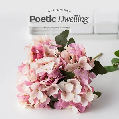 Realistic pink & white hydrangea branch decor wedding living room flowers