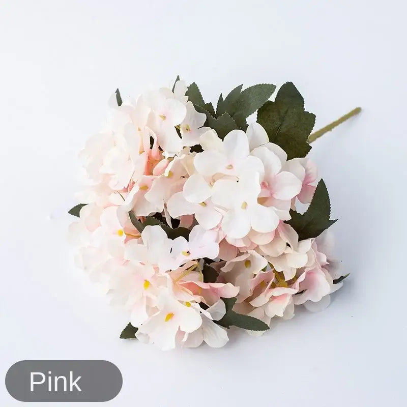 Realistic pink & white hydrangea branch decor wedding living room flowers
