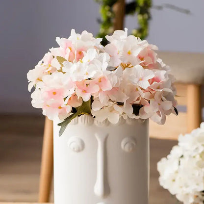 Realistic pink & white hydrangea branch decor wedding living room flowers