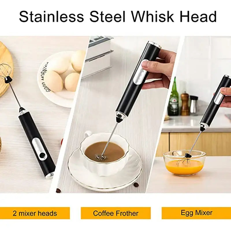 Rechargeable black & silver electric milk frother kitchen mixer