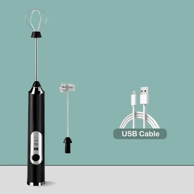 Rechargeable black & silver electric milk frother kitchen mixer