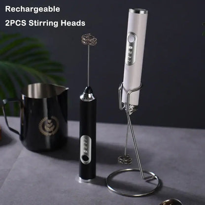 Rechargeable black & silver electric milk frother kitchen mixer