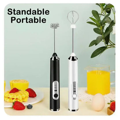 Rechargeable black & silver electric milk frother kitchen mixer