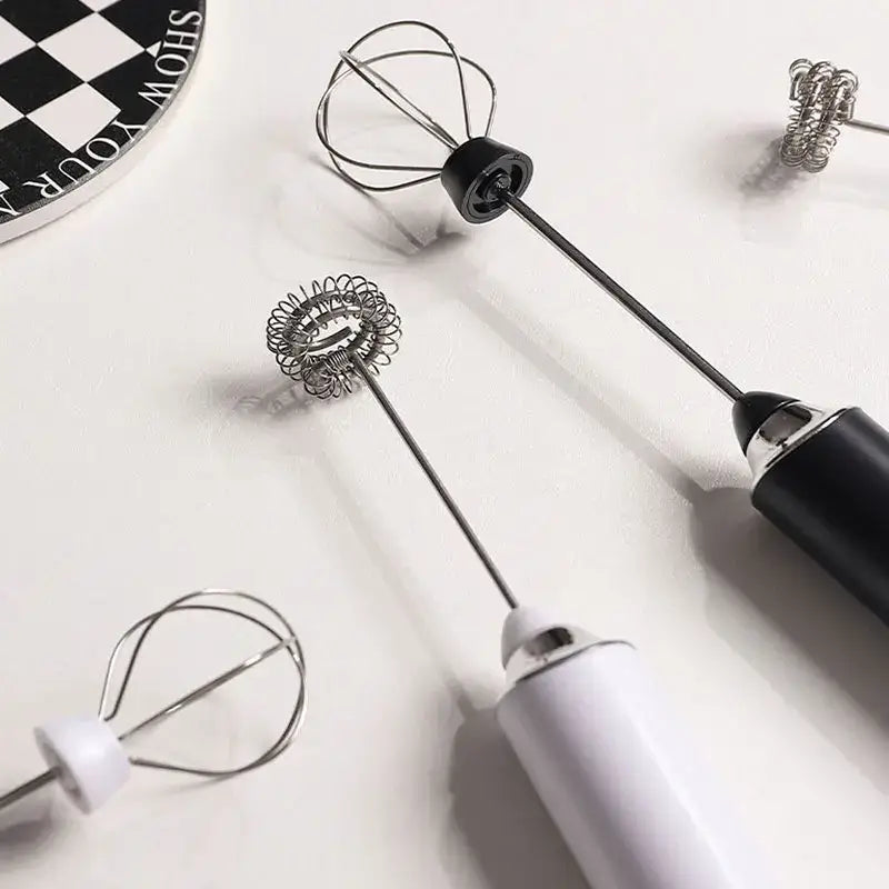 Rechargeable black & silver electric milk frother kitchen mixer