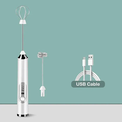 Rechargeable black & silver electric milk frother kitchen mixer