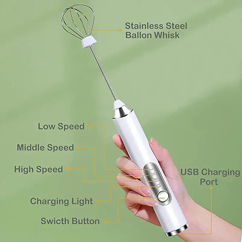 Rechargeable black & silver electric milk frother kitchen mixer