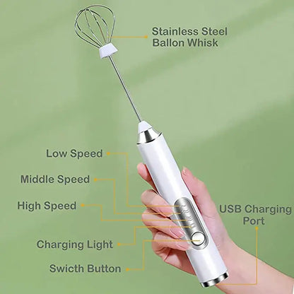 Rechargeable black & silver electric milk frother kitchen mixer