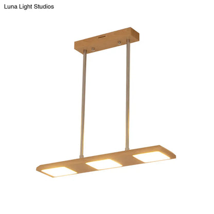 DecorBites™ Reclaimed Wood Pendant Light Fixture - 3-Light Rectangle Island Lamp in Beige for Dining Room