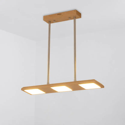 DecorBites™ Reclaimed Wood Pendant Light Fixture - 3-Light Rectangle Island Lamp in Beige for Dining Room