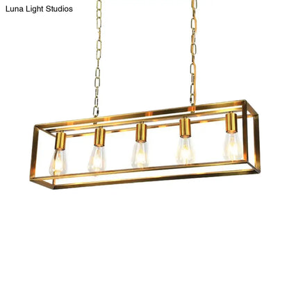 DecorBites™ Rectangle Island Pendant: Black/Brass, Classic Metal, 5/6 Bulbs - Perfect for Dining Room Ceiling Lighting