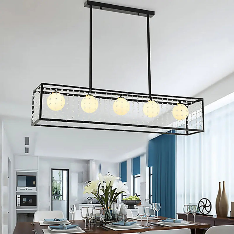 DecorBites™ Rectangle Island Pendant – Opal Glass Hanging Light Kit in Black, 5 Lights – Ideal for Dining Room