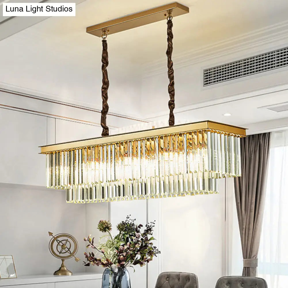 DecorBites™ Rectangular 2-Tier Crystal Pendant Light: Artistic Island Hanging Fixture for Living Room