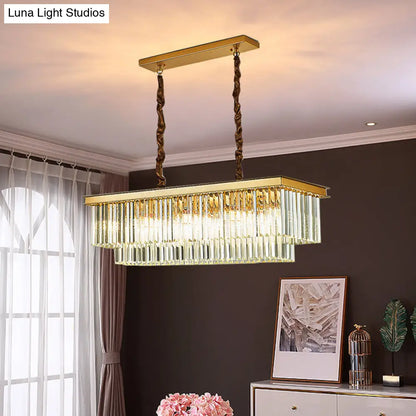 DecorBites™ Rectangular 2-Tier Crystal Pendant Light: Artistic Island Hanging Fixture for Living Room