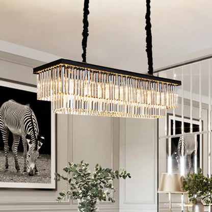 DecorBites™ Rectangular 2-Tier Crystal Pendant Light: Artistic Island Hanging Fixture for Living Room