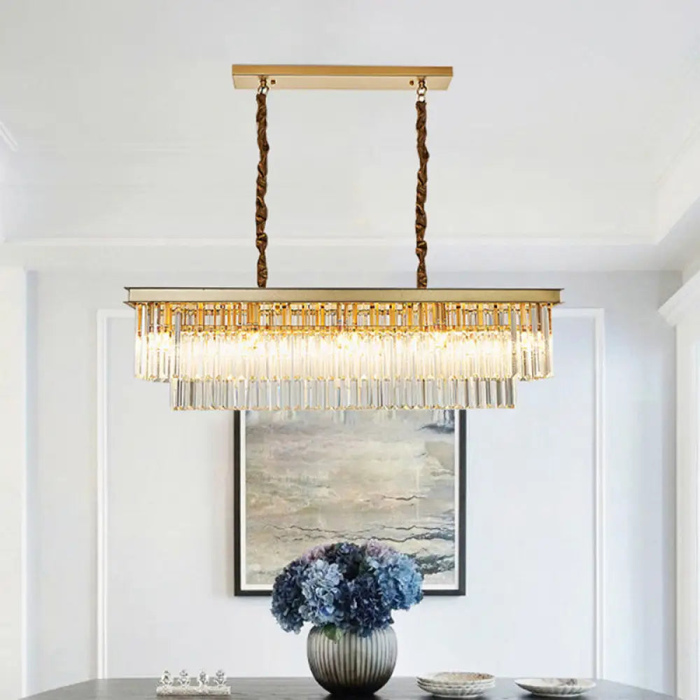DecorBites™ Rectangular 2-Tier Crystal Pendant Light: Artistic Island Hanging Fixture for Living Room