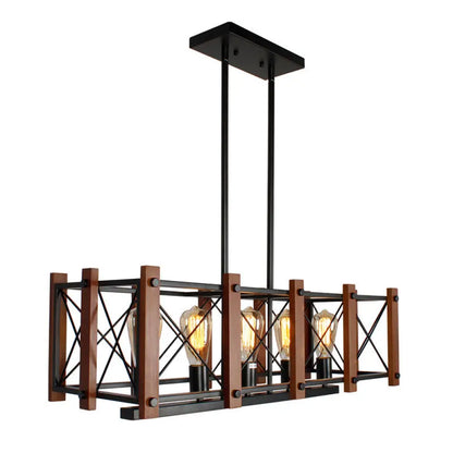 DecorBites™ Rectangular Cage Industrial Pendant Light - 5-Light Metal Island Lighting in Black