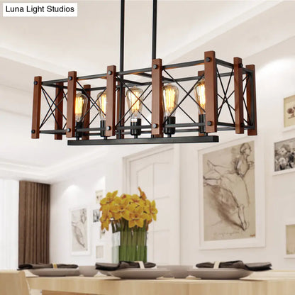DecorBites™ Rectangular Cage Industrial Pendant Light - 5-Light Metal Island Lighting in Black