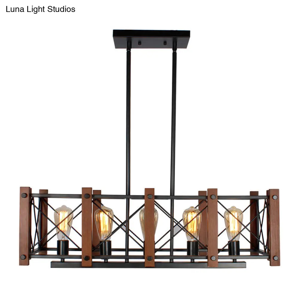 DecorBites™ Rectangular Cage Industrial Pendant Light - 5-Light Metal Island Lighting in Black