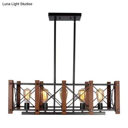 DecorBites™ Rectangular Cage Industrial Pendant Light - 5-Light Metal Island Lighting in Black