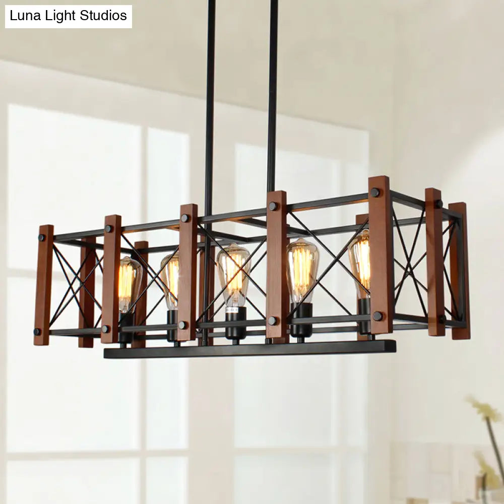 DecorBites™ Rectangular Cage Industrial Pendant Light - 5-Light Metal Island Lighting in Black