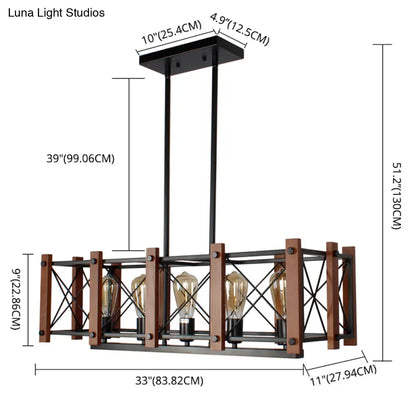 DecorBites™ Rectangular Cage Industrial Pendant Light - 5-Light Metal Island Lighting in Black