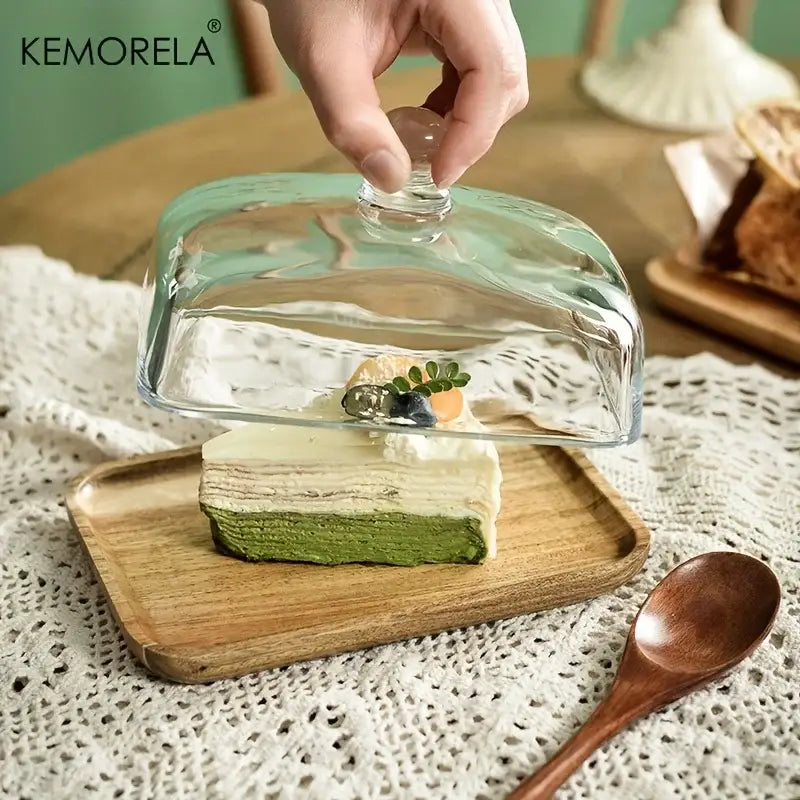 Rectangular cake dessert wood plate with glass lid dining room serving dish