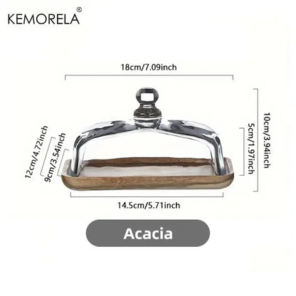 Rectangular cake dessert wood plate with glass lid dining room serving dish
