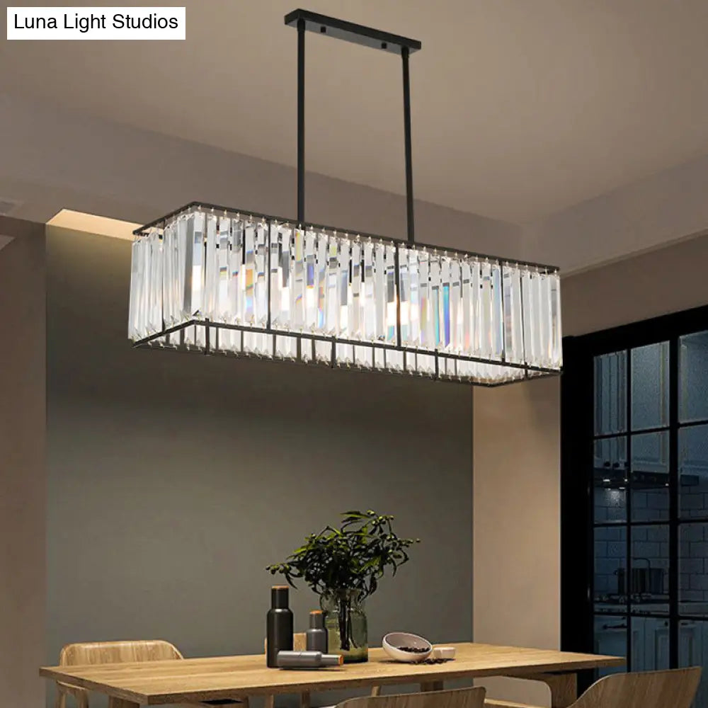 DecorBites™ Rectangular Clear Crystal Island Pendant Light - 3 Head Traditional Suspension Lighting for Dining Room