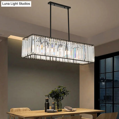 DecorBites™ Rectangular Clear Crystal Island Pendant Light - 3 Head Traditional Suspension Lighting for Dining Room