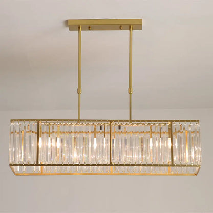 DecorBites™ Rectangular Clear Crystal Island Pendant Light - 3 Head Traditional Suspension Lighting for Dining Room