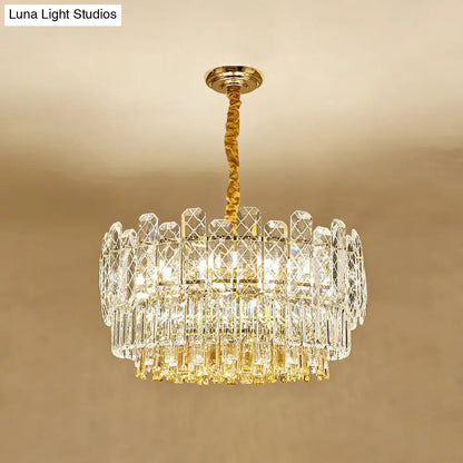 DecorBites™ Rectangular Drum Crystal Chandelier with 9 Bulbs for Bedroom Ceiling Lighting in Clear and Simple Style