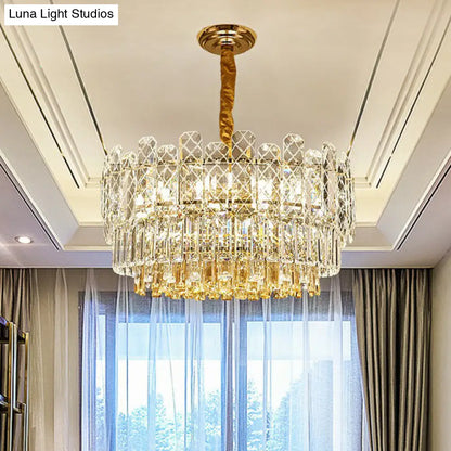 DecorBites™ Rectangular Drum Crystal Chandelier with 9 Bulbs for Bedroom Ceiling Lighting in Clear and Simple Style