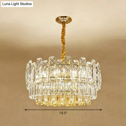 DecorBites™ Rectangular Drum Crystal Chandelier with 9 Bulbs for Bedroom Ceiling Lighting in Clear and Simple Style