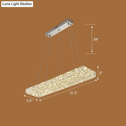 DecorBites™ Rectangular K9 Crystal Ceiling Pendant Light - Contemporary Clear Dining Room Suspension Lamp