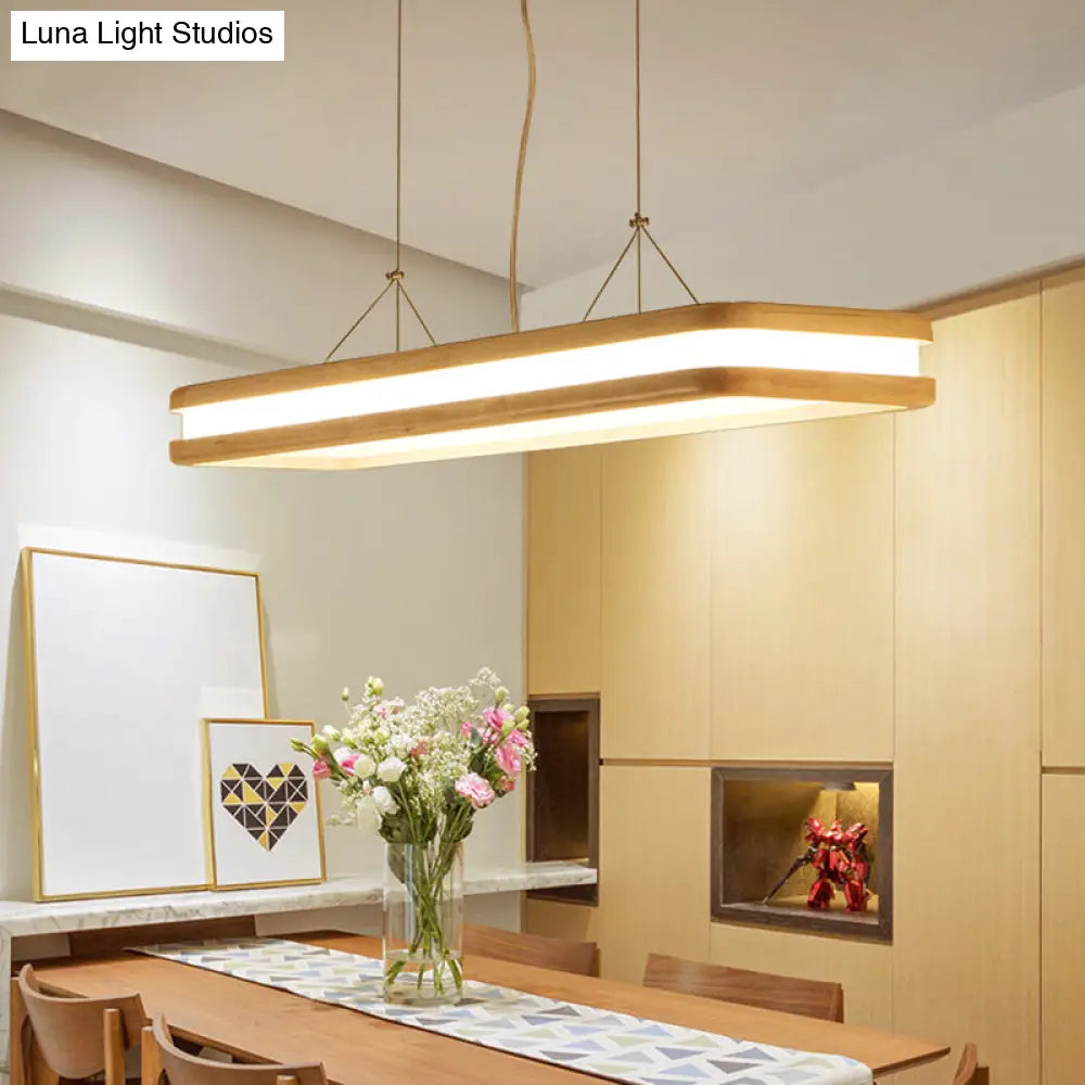 DecorBites™ Rectangular Wood Island Pendant Light - Nordic LED Dining Room Fixture in Beige