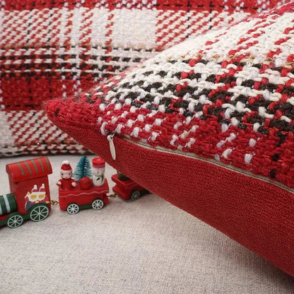 Red and cream buffalo plaid cushion cover living room throw pillow