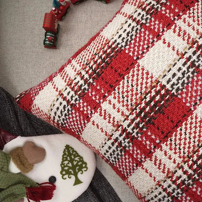 Red and cream buffalo plaid cushion cover living room throw pillow