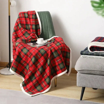 Red and green cozy coral fleece plaid blanket bedroom throw