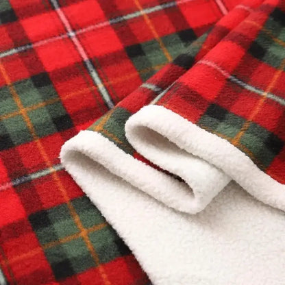 Red and green cozy coral fleece plaid blanket bedroom throw
