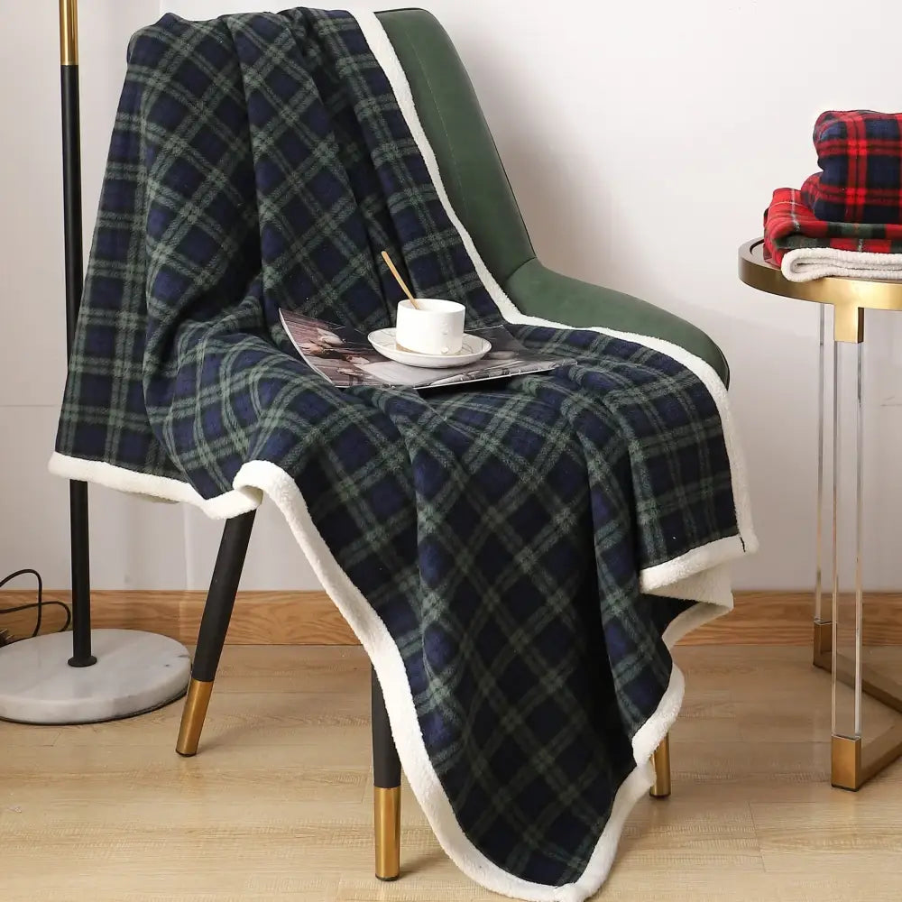 Red and green cozy coral fleece plaid blanket bedroom throw