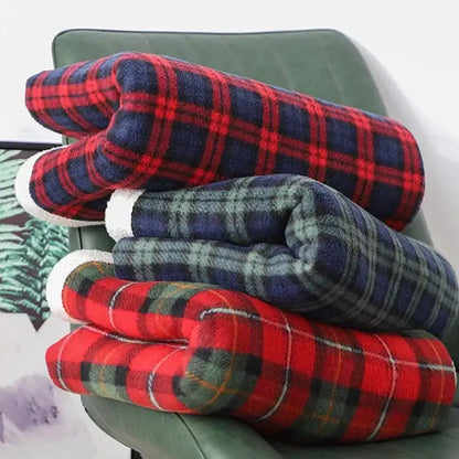 Red and green cozy coral fleece plaid blanket bedroom throw