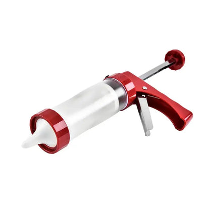 Red and silver cake cream decorating gun kit with cutters kitchen