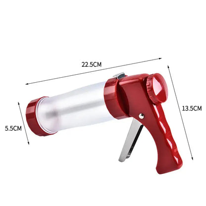 Red and silver cake cream decorating gun kit with cutters kitchen