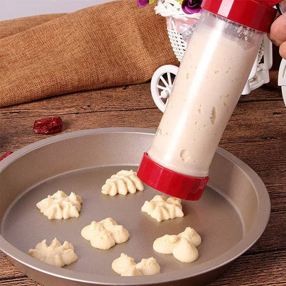Red and silver cake cream decorating gun kit with cutters kitchen