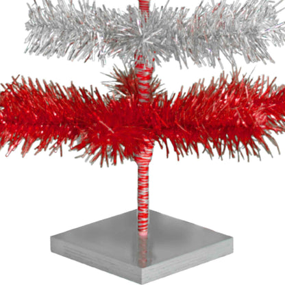 Red & Silver Layered Tinsel Christmas Tree